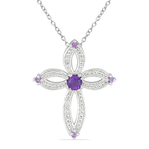 BUY 925 SILVER AFRICAN AMETHYST GEMSTONE CROSS PENDANT